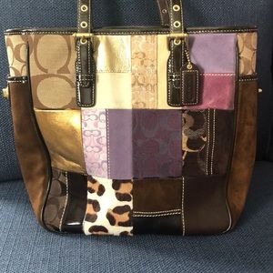 RARE Coach Holiday Patchwork Shopper Tote Handbag